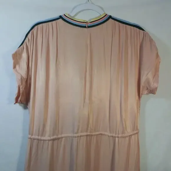 Zara Pink Satin Sport Stripe Short Sleeve Dress Size M - Picture 7 of 10